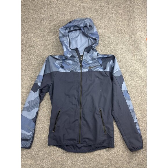 Nike Jacket Mens Small Navy Blue Camo Dri-FIT Hooded Full Zip Running Training - Picture 1 of 6